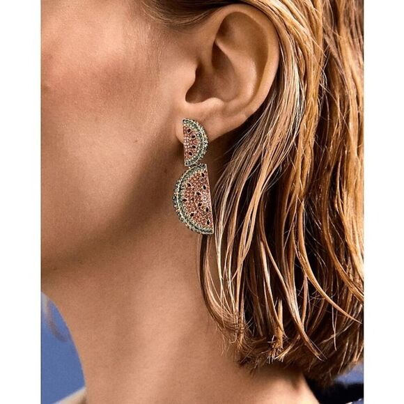 ๐ BAUBLEBAR Crystal WatermelonโSlice Drop Statement Earrings NEW IN BOX - Picture 3 of 14